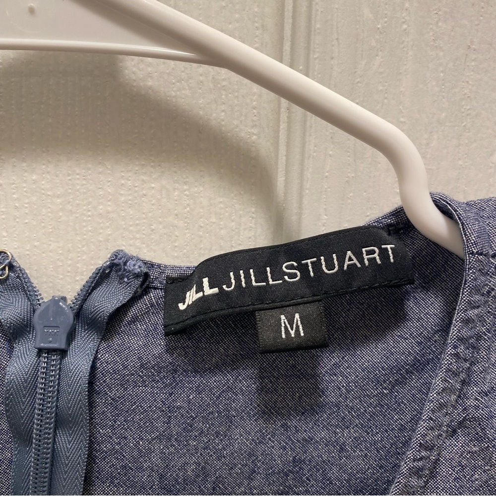 Jill Stuart blue denim chambray flutter sleeve ruffle tiered short dress - Picture 4 of 7